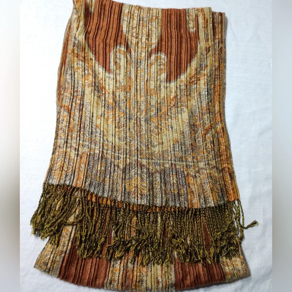 Golden Brown Fashion Scarf Lux Look Long Rectangle Soft with Fringe Gold Brown
